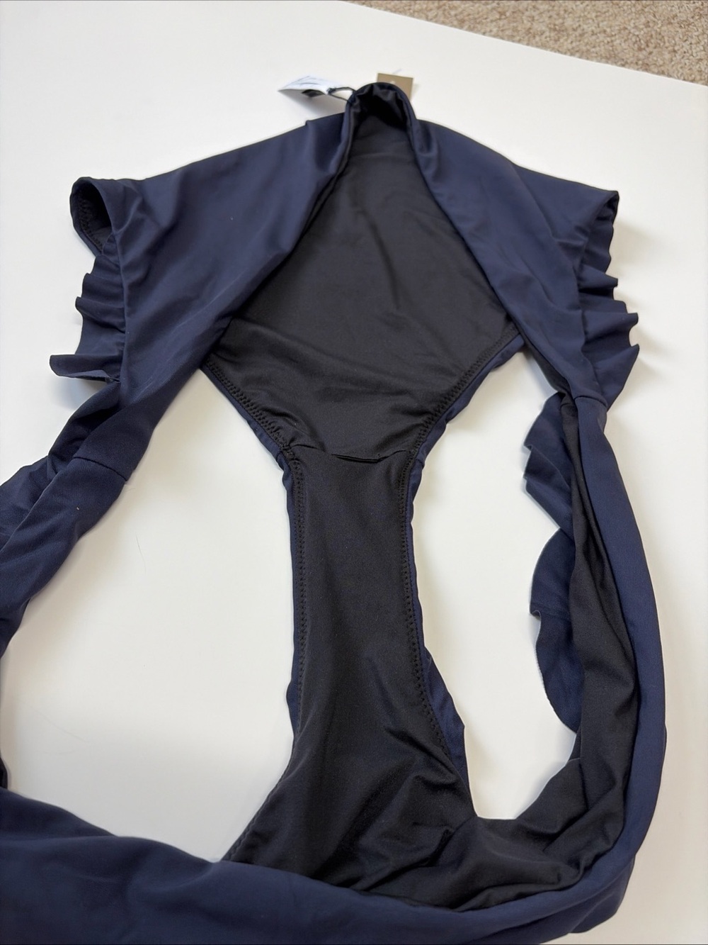 J Crew Womens Size 3X Navy Blue Black Lined Ruffled Sides Bikini Swim Bottoms - Picture 5 of 10